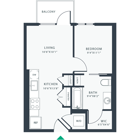 Floor plan for 1 bed, 1 bath, 535 sqft